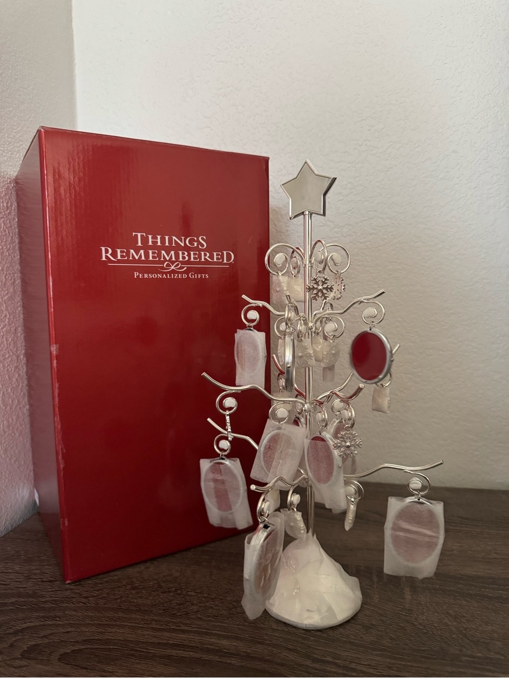Things Remembered Vtg. Silver Christmas Tree Ornament Display with Red Box (NWT)